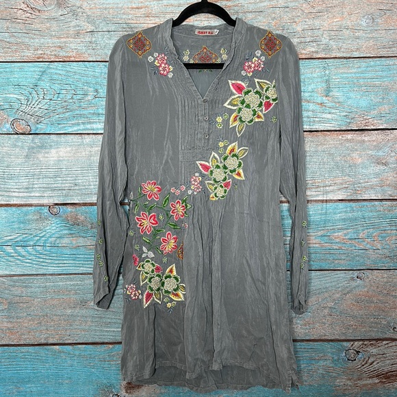 Johnny Was Grey Embroidered Dress Size XS Boho - Picture 1 of 6